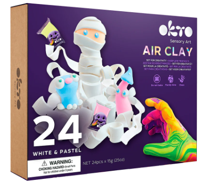 Okto Sensory Art 24 Colours Air Clay Creativity Set White & Pastel