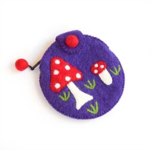 Tara Treasures Felt Purse Mushroom PURPLE Clothing