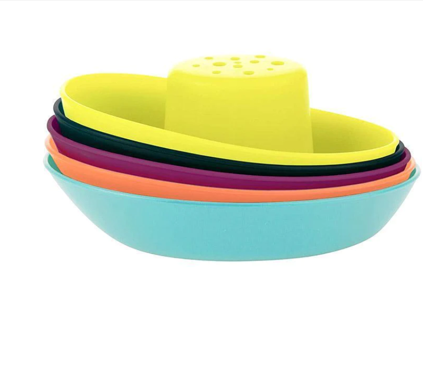 Boon Fleet Stacking Boats 5pc Navy Yellow Bath Toys