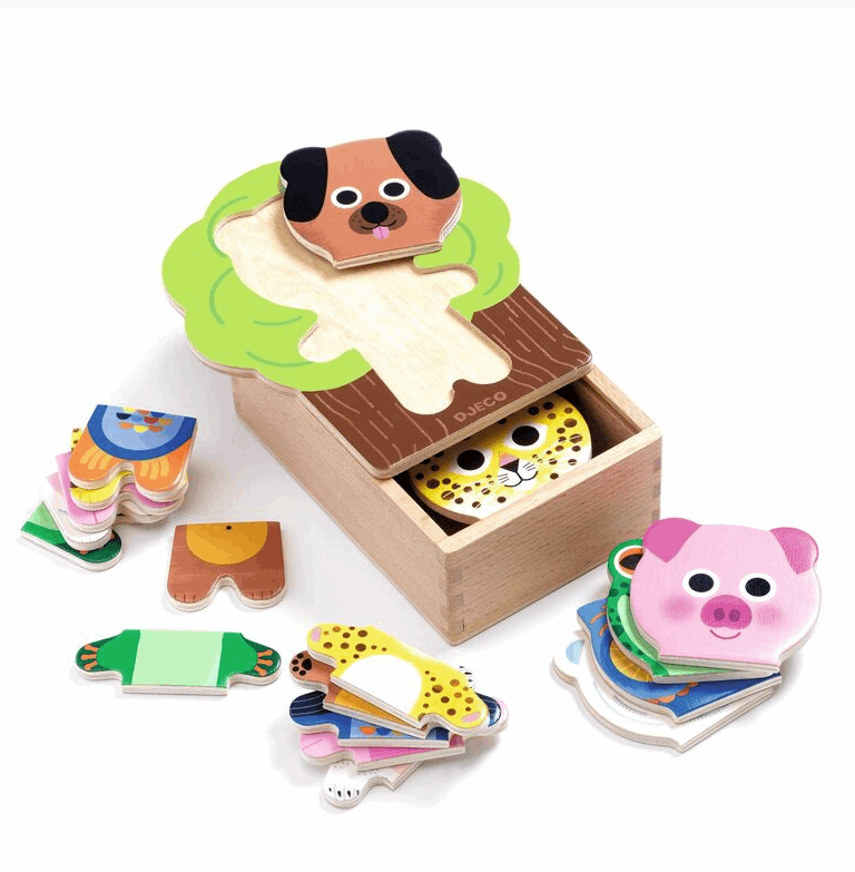 Djeco Animal Arbramix Wooden Puzzle Set 18pc Puzzle