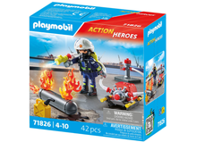 Load image into Gallery viewer, Playmobil Firefighter with Water Pump 71826