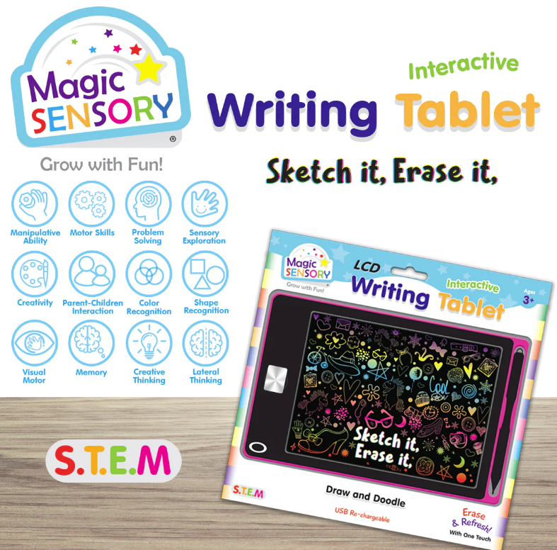 Magic Sensory LCD Writing Tablet Pink Unicorn (USB rechargable)