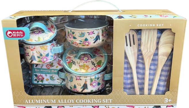 Floral Aluminium Cooking Set Pretend Food Play