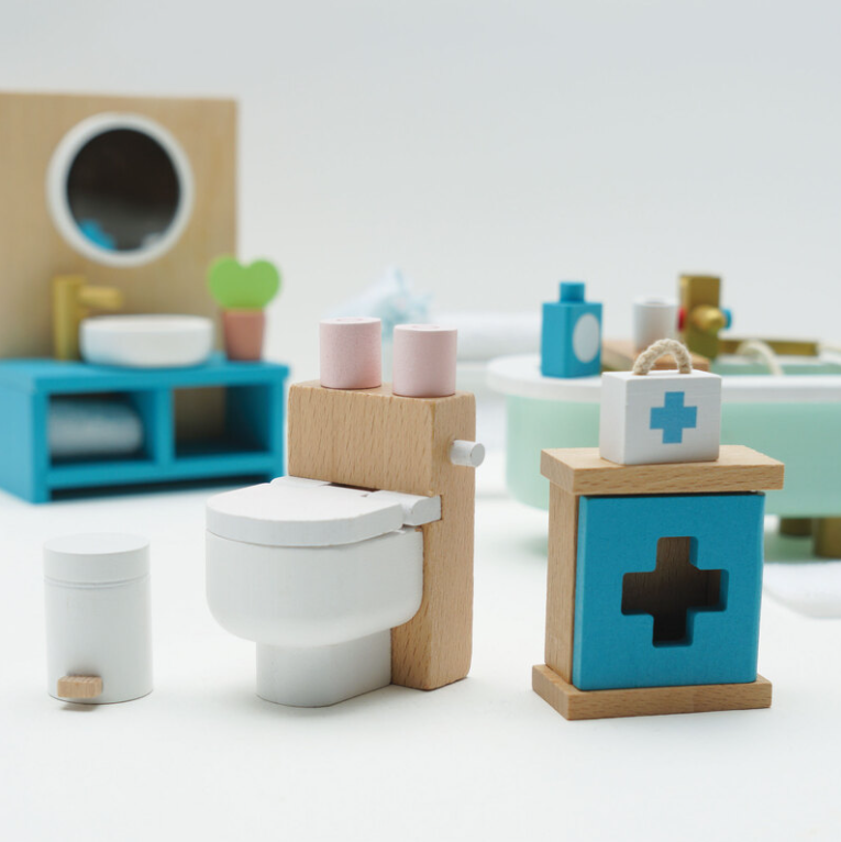 Le Toy Van Wooden Dollhouse Bathroom Furniture Set 19pc