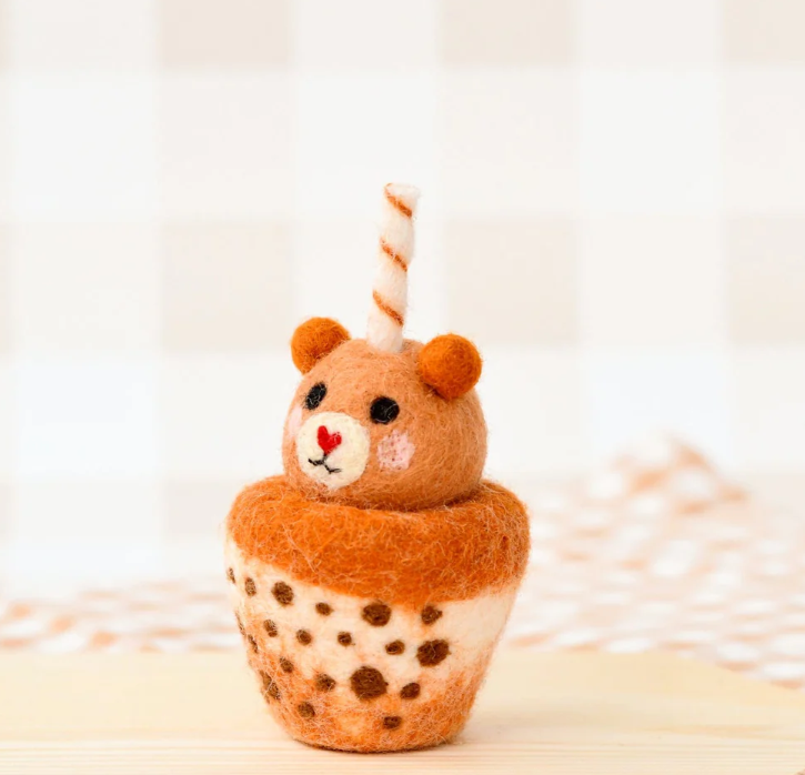 Tara Treasures Felt Bear Boba Bubble Tea Pretend Food Play