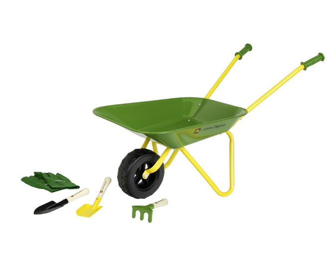 Klein John Deere Kids Metal Wheelbarrow with Garden Set
