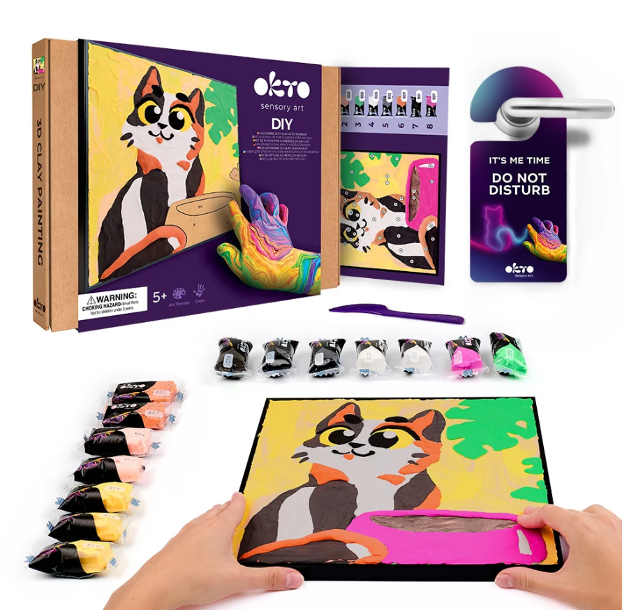 Okto Sensory Art Funny Cat Colouring with Clay Set 29cm x 29cm