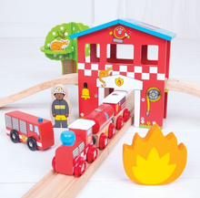 Load image into Gallery viewer, Bigjigs Toys Rail Fire Station Train Set Train
