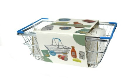 Wooden Groceries Playset with Metal Basket Pretend Food Play
