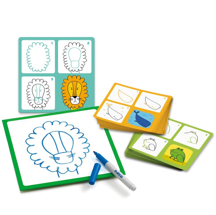 Djeco Step by Step Learn to Draw Animals with White Board Art & Craft