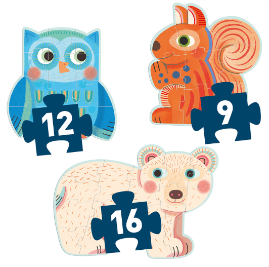 Djeco In The Forest 9, 12, 16pc Progressive Puzzle Puzzle