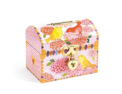 Djeco Decorative jewelry box with floral and bird pattern on a white background