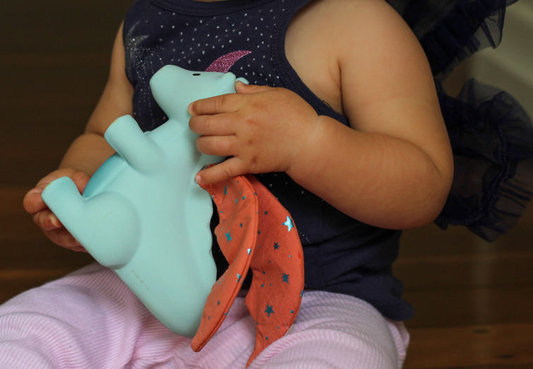 Tikiri Sunrise Dragon Rubber Teether Rattle & Bath Toy