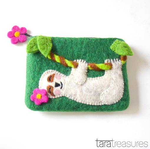Tara Treasures Felt Purse Sloth Clothing