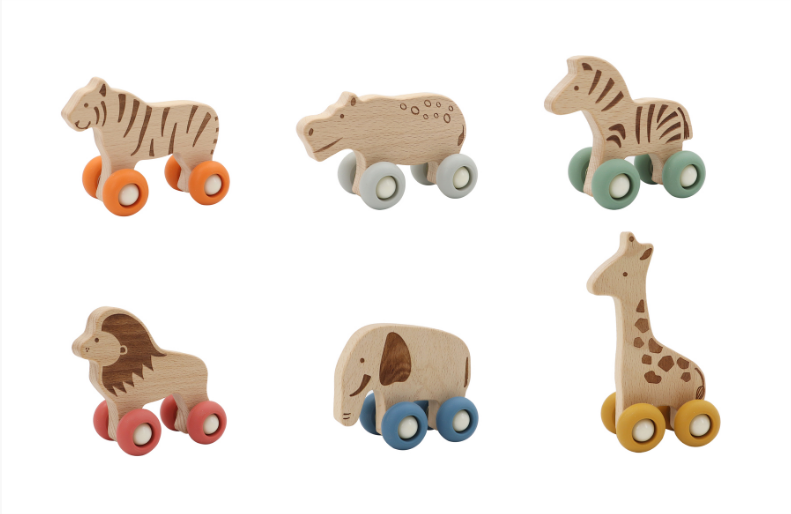 Kaper Kidz Wooden Animal with Silicone Wheels Assorted Baby & Toddler