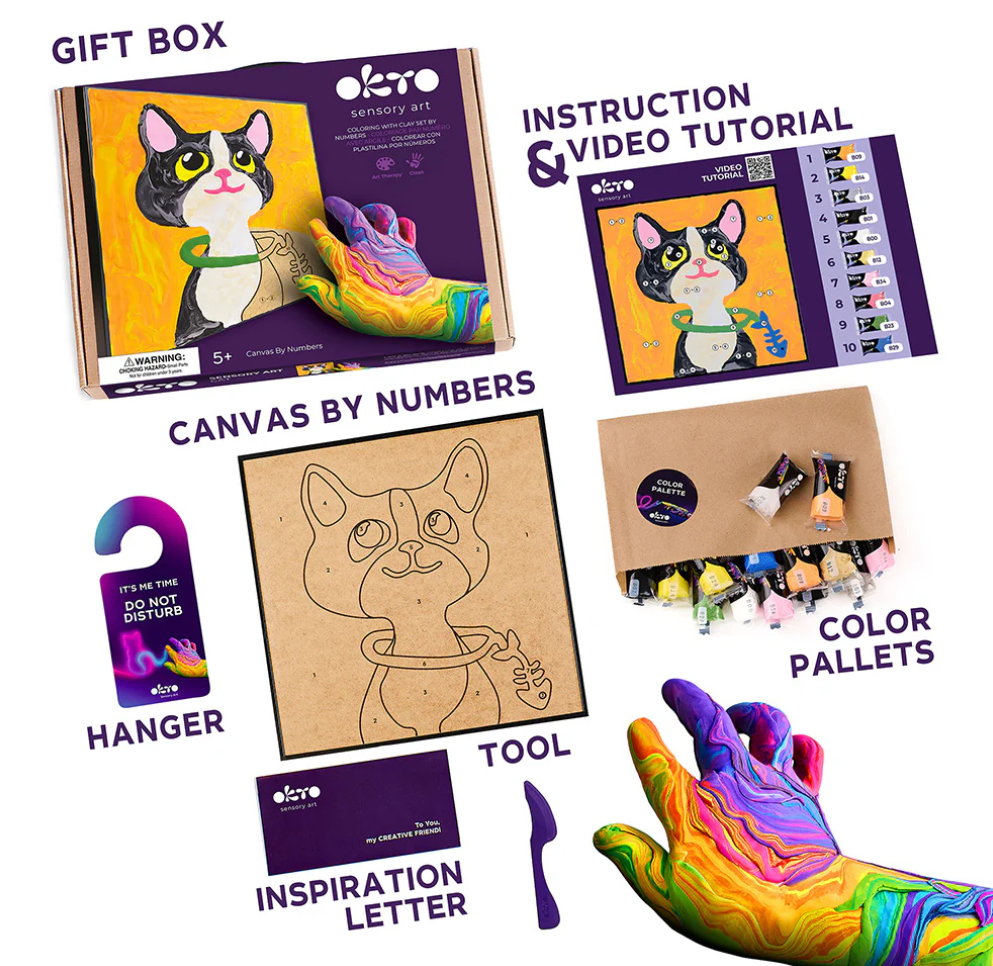 Okto Sensory Art CAT Colouring With Clay 29cm x 29cm
