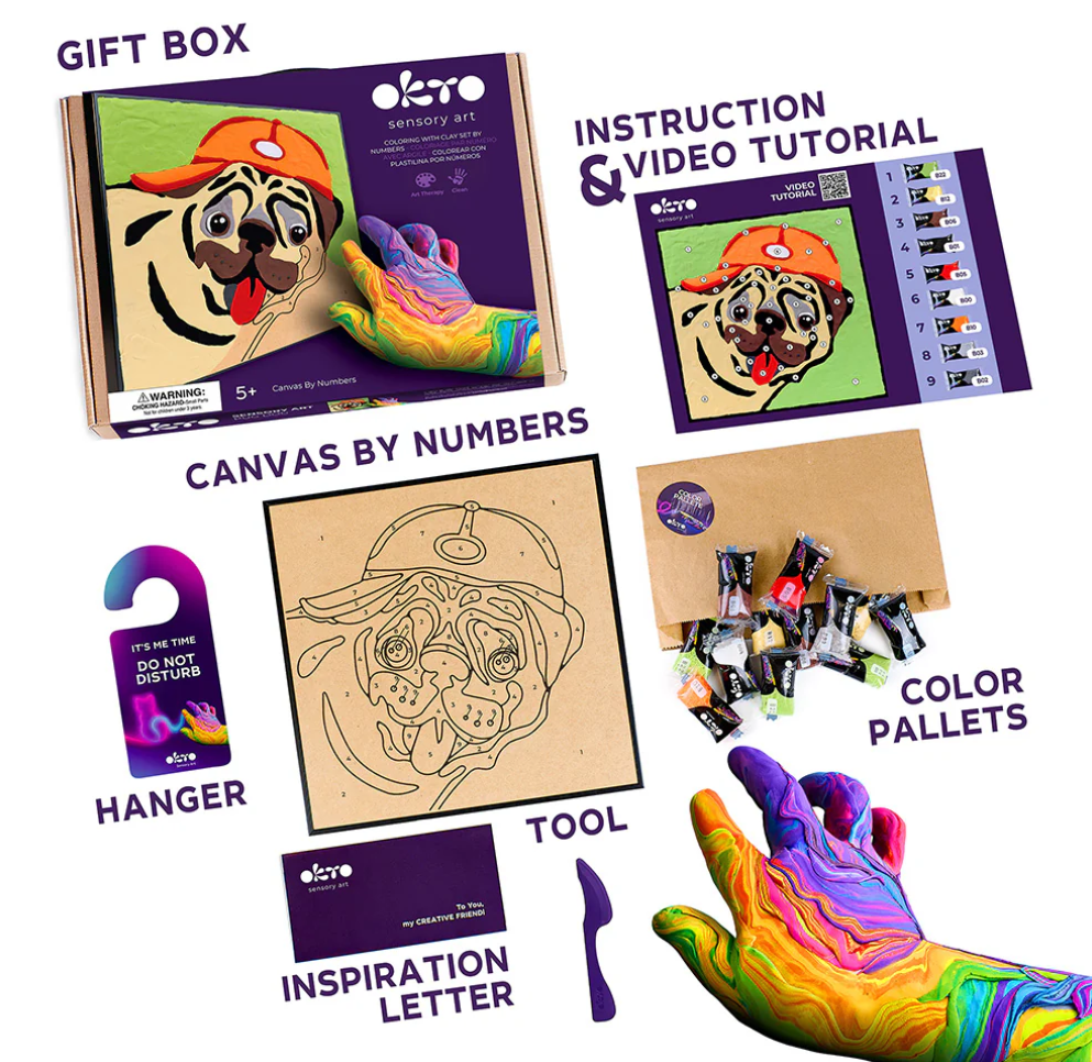 Okto Sensory Art PUG Colouring with Clay 29cm x 29cm