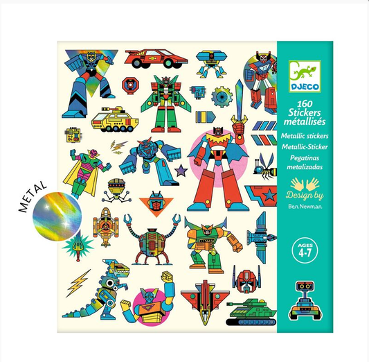 Djeco Metallic Robot Stickers 160pc Art and Craft