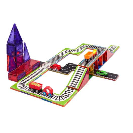 Learn & Grow Toys Magnetic Tile Toppers Train Track 36pc Set Construction