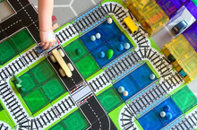 Load image into Gallery viewer, Learn &amp; Grow Toys Magnetic Tile Toppers Train Track 36pc Set
