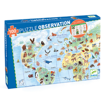 Load image into Gallery viewer, Djeco World Animals 100pc Observation Puzzle &amp; Booklet
