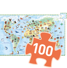 Load image into Gallery viewer, Djeco World Animals 100pc Observation Puzzle &amp; Booklet
