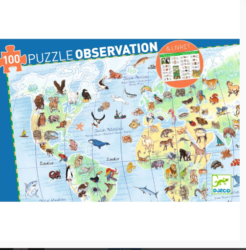 Djeco World Animals 100pc Observation Puzzle & Booklet puzzle