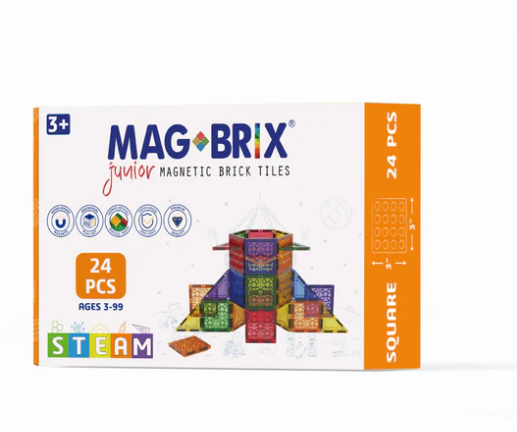 MAGBLOX Magbrix Magnetic Tiles Junior 24pc Pack Construction