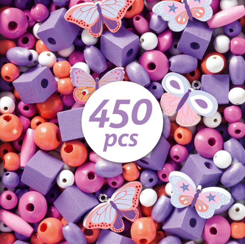 Djeco Colourful Butterfly Wooden Beads 450pc