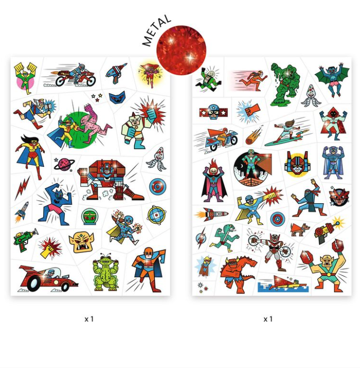 Djeco Temporary Tattoos Heroes Vs Villians 50pc Art and Craft