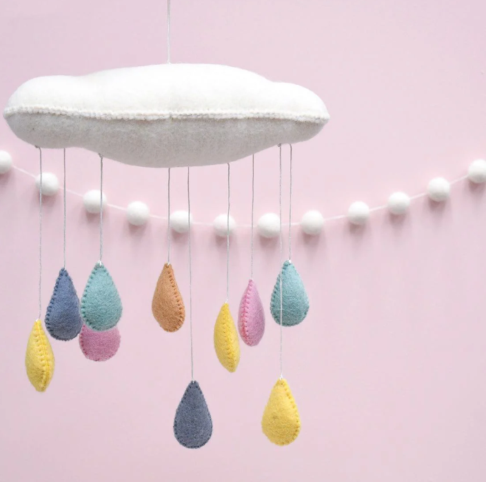Tara Treasures Felt Cloud Nursery Mobile with Raindrops 3D Pastel Baby & Toddler