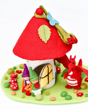 Load image into Gallery viewer, Tara Treasures Felt Fairies &amp; Gnomes House w/ Red Roof
