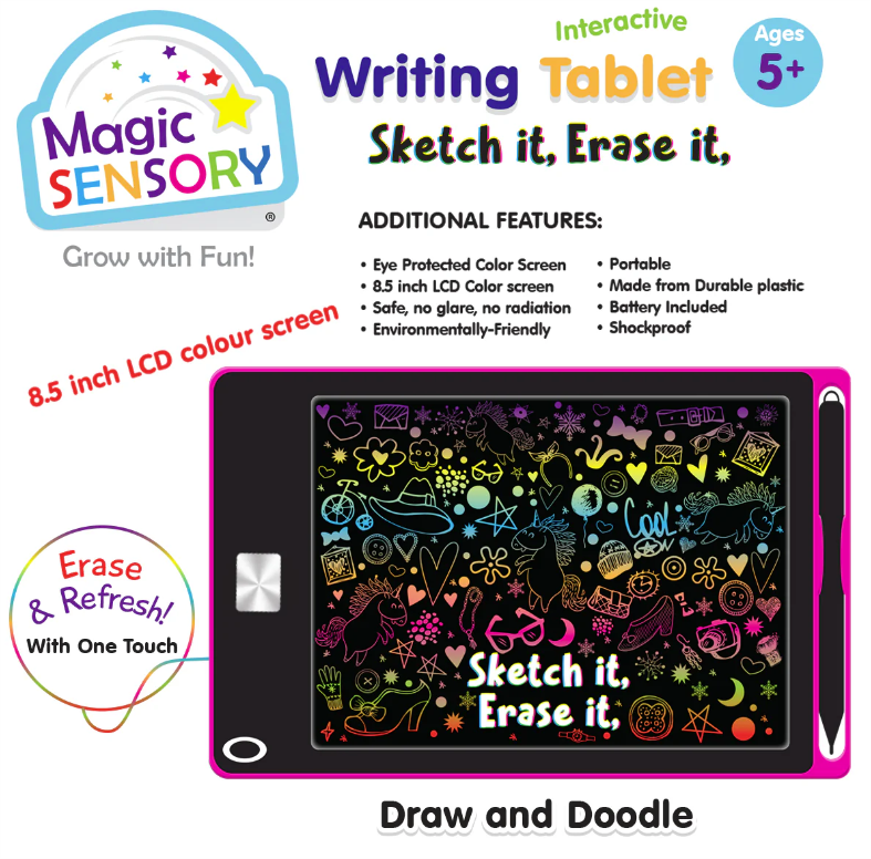 Magic Sensory LCD Writing Tablet Pink Unicorn (USB rechargable)