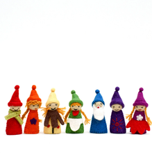 Load image into Gallery viewer, Tara Treasures Rainbow Colourful Gnomes Finger Puppet Set
