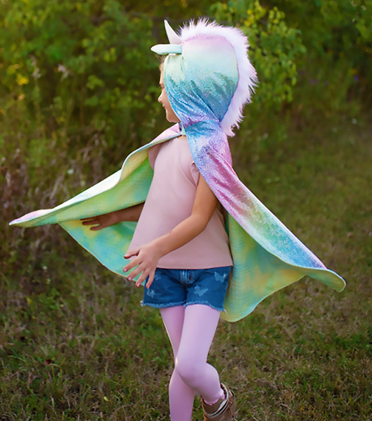 Great Pretender Rainbow Reversible Unicorn Dragon Cape Size 4-6 Costume