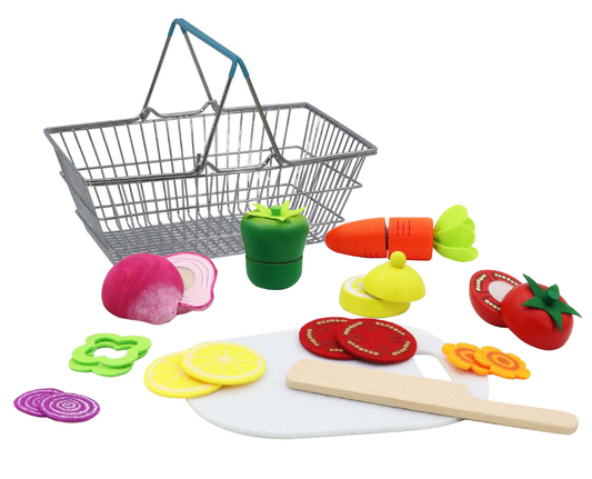 Kaper Kidz Wooden Cutting Vegetables with Metal Basket