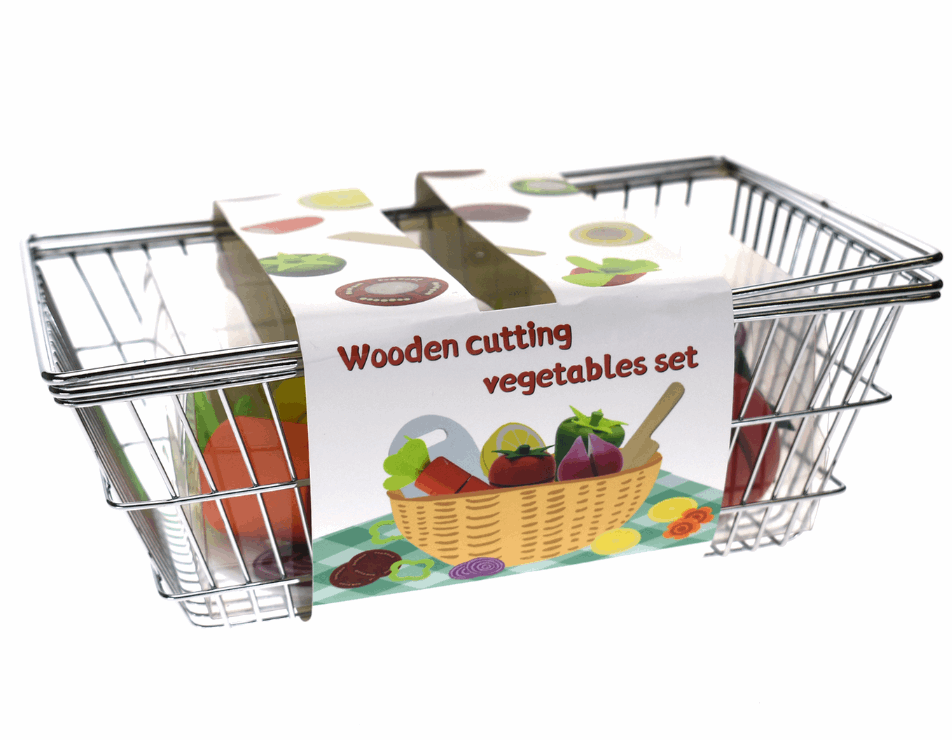 Kaper Kidz Wooden Cutting Vegetables with Metal Basket
