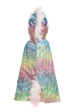 Load image into Gallery viewer, Great Pretender Rainbow Reversible Unicorn Dragon Cape Size 4-6
