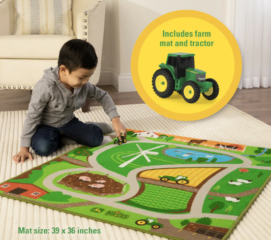John Deere Playmat with Mini Vehicle Tractor & Mat playmat