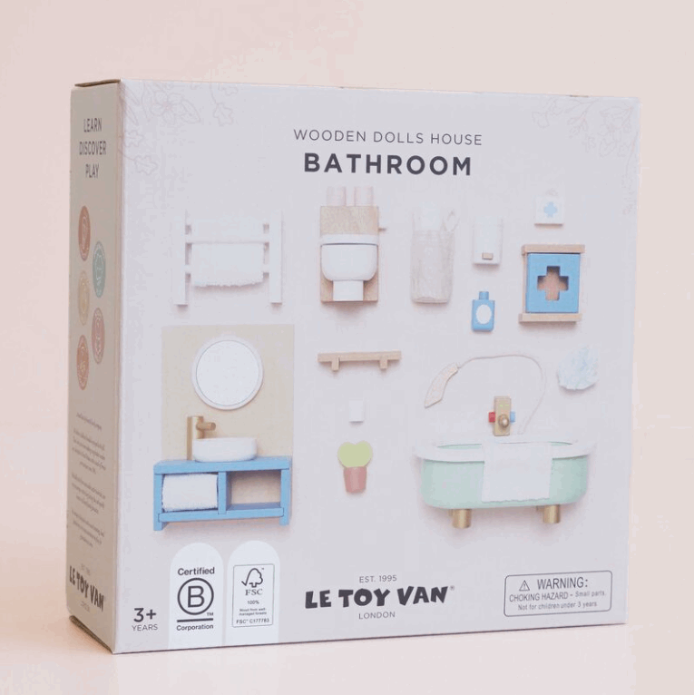 Le Toy Van Wooden Dollhouse Bathroom Furniture Set 19pc