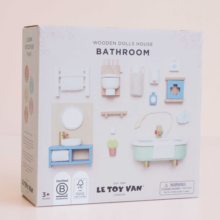 Le Toy Van Wooden Dollhouse Bathroom Furniture Set 19pc