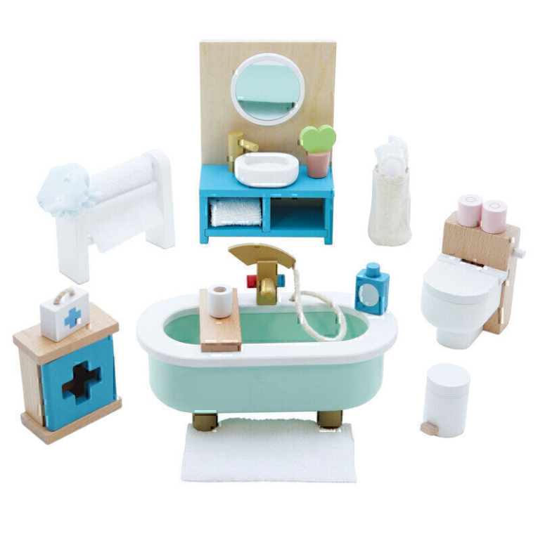 Le Toy Van Wooden Dollhouse Bathroom Furniture Set 19pc