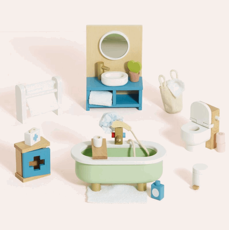 Le Toy Van Wooden Dollhouse Bathroom Furniture Set 19pc
