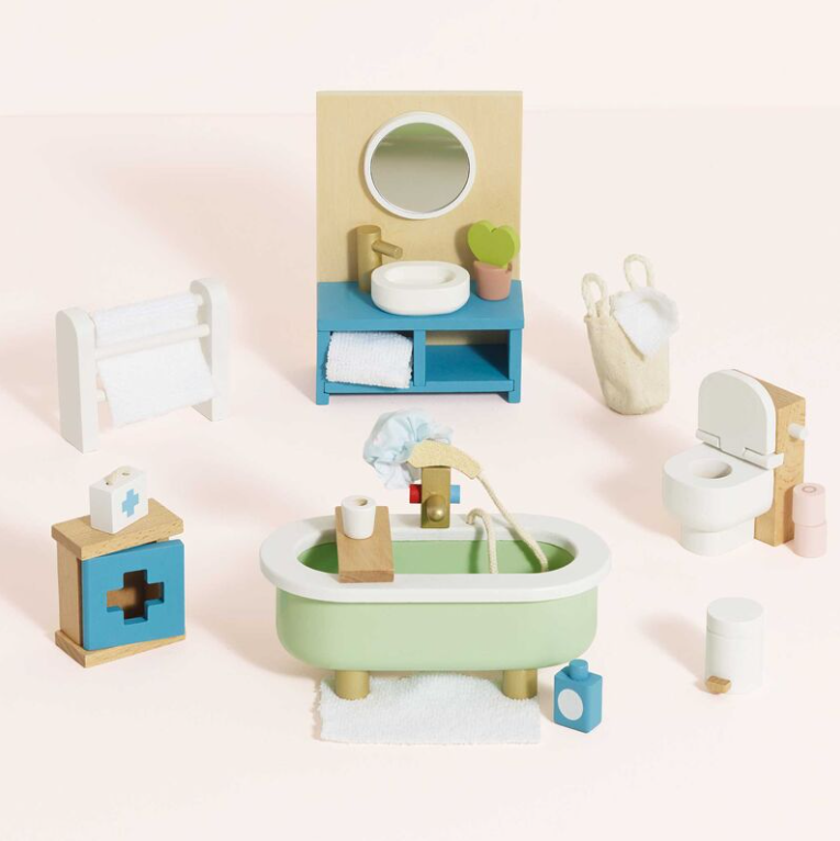 Le Toy Van Wooden Dollhouse Bathroom Furniture Set 19pc