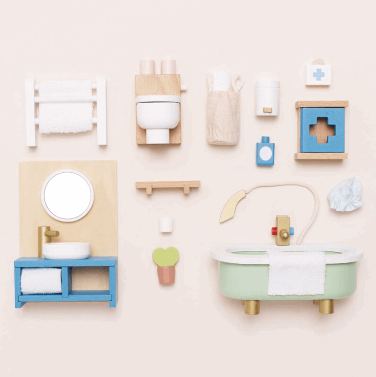 Le Toy Van Wooden Dollhouse Bathroom Furniture Set 19pc