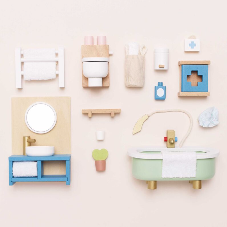 Le Toy Van Wooden Dollhouse Bathroom Furniture Set 19pc