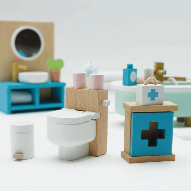 Le Toy Van Wooden Dollhouse Bathroom Furniture Set 19pc