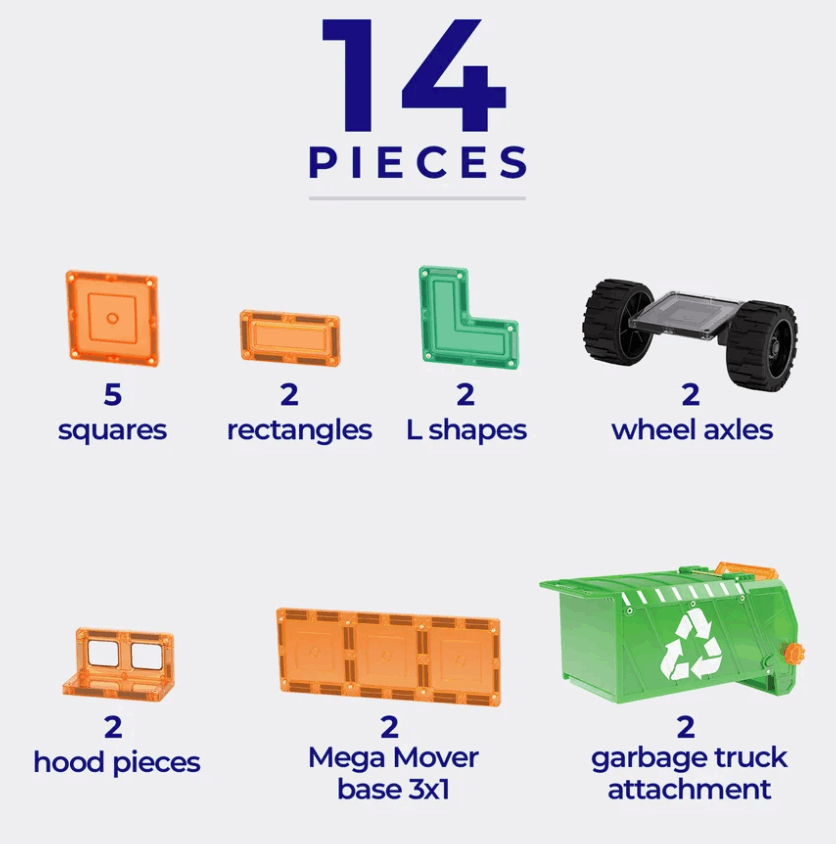 Tile Tek Magnetic Tiles 14pc MEGA Recycling Truck