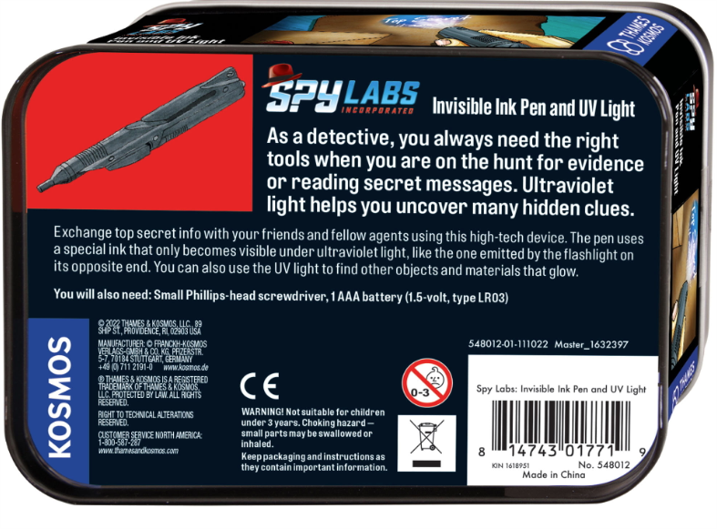 Thames & Kosmos Spy Labs Invisible Ink Pen and UV Light Tin