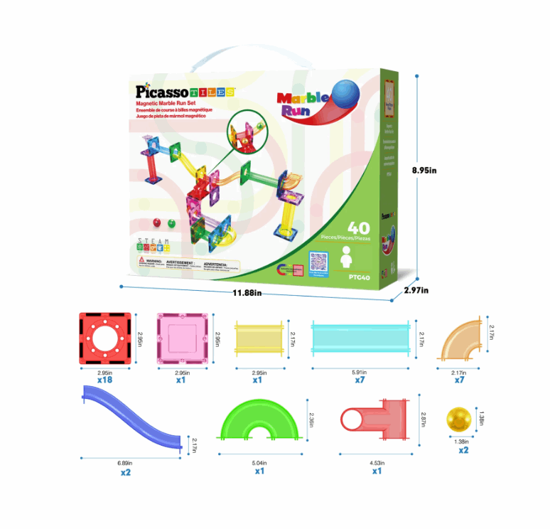 Picasso Tiles Magnetic Marble Run Set 40pc